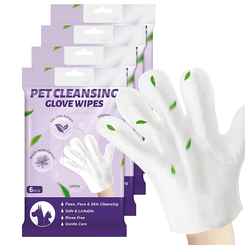 Eco Friendly Rinse Free Dogs and Cats Pet Cleaning Wet Wipes Gloves With Drop Plastic