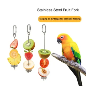 Eco Friendly Simple Hanging Stainless Steel Bird Parrot Forager Skewer Food Holder Toy Fork Feeding Small Animal Supplies