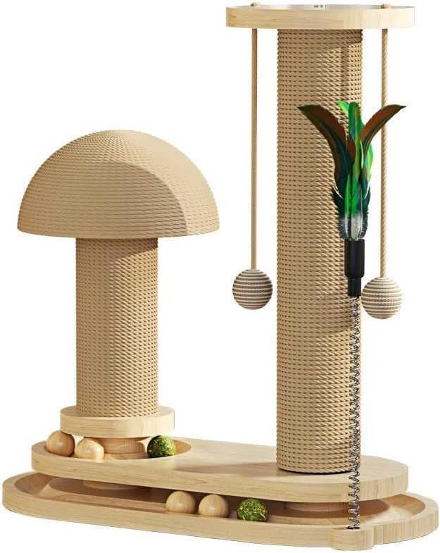Eco Friendly Sisal Cat Scratching Post Tall Cat Tree with Durable Sisal Rope Beige MDF Board Wooden Toy Cat Scratcher