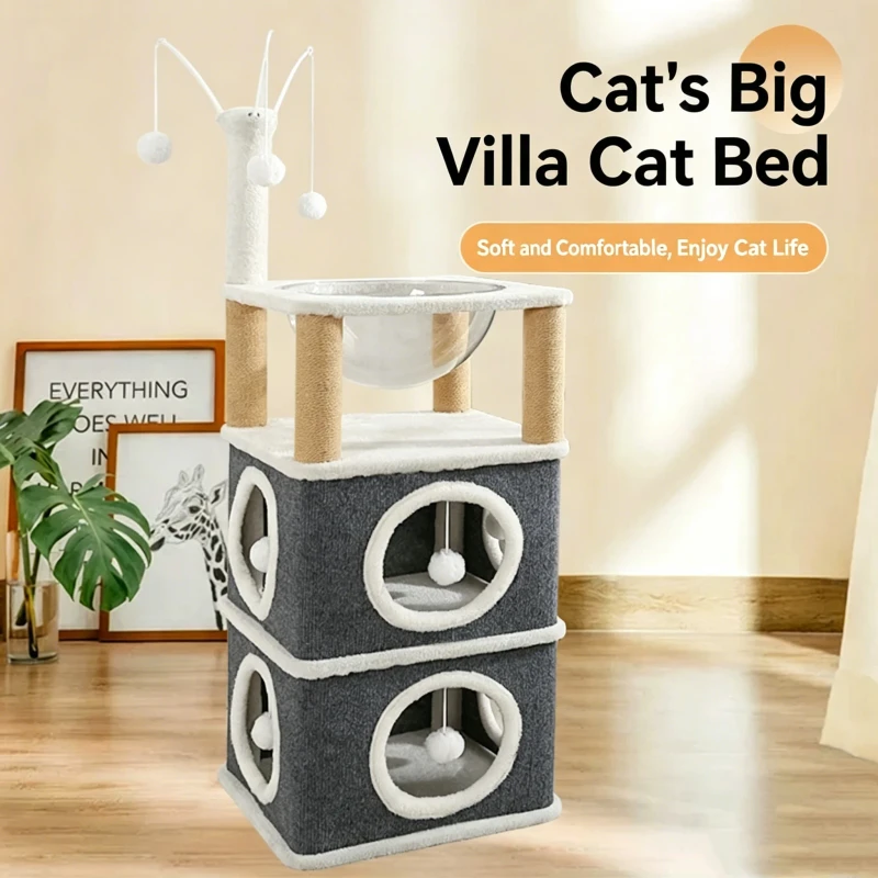 Eco Friendly Sisal Wrapped Cat Scratcher Tree With Multicave Rest Nest for Kittens