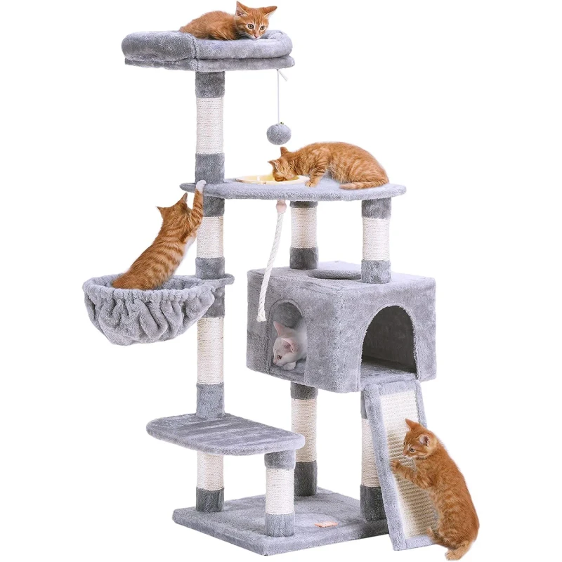Eco-Friendly Small 4-Level Cat Tree Faux Fur Sisal Paper Wood Scratching Posts Climbing Resting Modern Classic Indoor