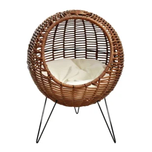 Eco-Friendly Solid Pattern Hollowed-out High-legged Washable Cat Bed Cat Nest Hideaway Rattan Pet Houses Dome Basket