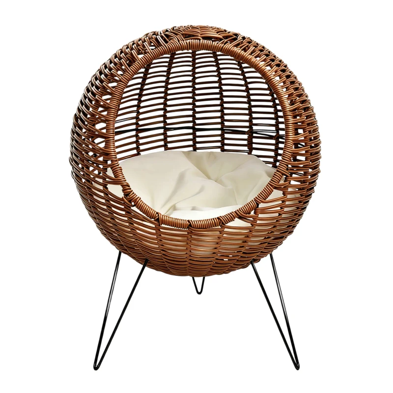 Eco-Friendly Solid Pattern Hollowed-out High-legged Washable Cat Bed Cat Nest Hideaway Rattan Pet Houses Dome Basket