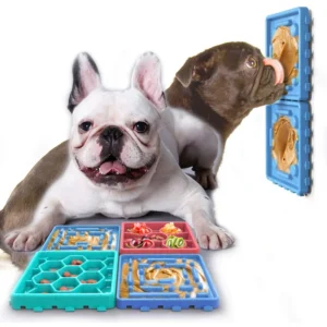 Eco Friendly Square Slow Feeder Dog Bowl Suction Base Customizable Pattern Color Silicone Plastic Indoor Use Pet Licking Plate