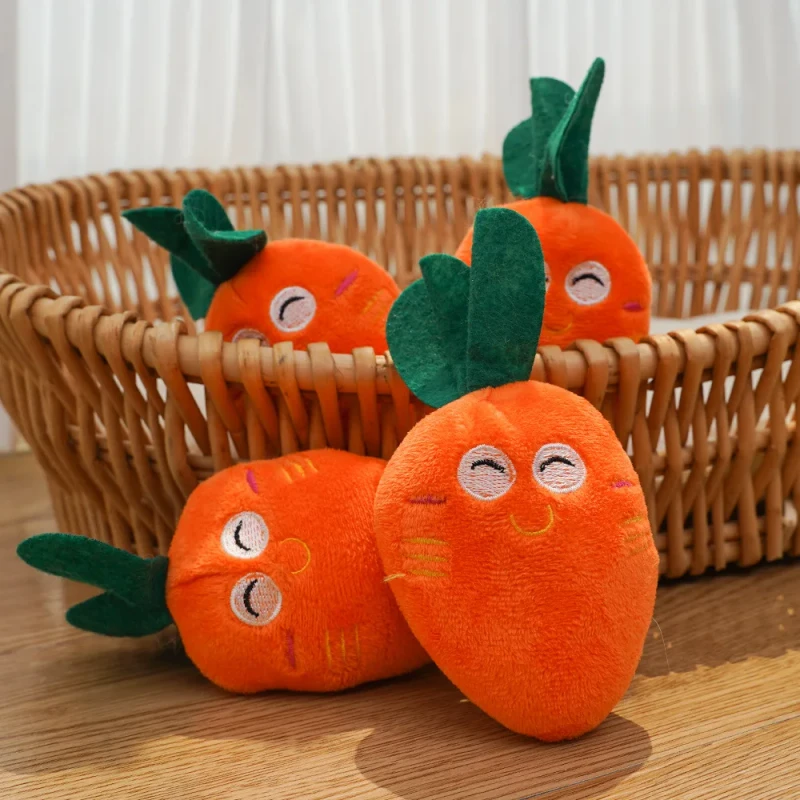 Eco Friendly Squeak Pet Toys Dog Bone Chicken Leg Fruit Carrot Plush Toy with Bite Resistant Feature for Cats