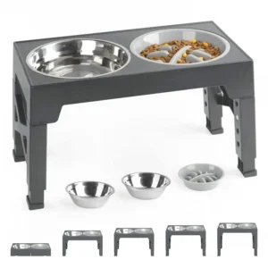 Eco Friendly Stainless Steel Elevated Dog Bowls Slow Feeder 5 Heights Adjustable IPX5 Waterproof Rounded