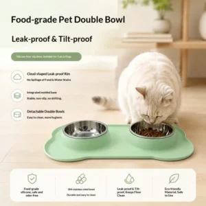 Eco Friendly Stainless Steel and Silicone Pet Bowls Solid Cat Dog Puppy Water Bowl Waterproof for Small Animals