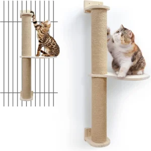 Eco Friendly Wood Cat Activity Tree with Scratching Posts Wall Mounted Pine Hammock and Scratcher Toy for Cats