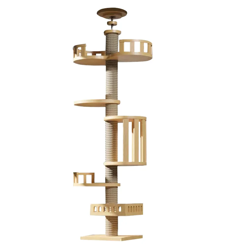 Eco Friendly Wood Large Cats Condo Trees Play Furniture Scratcher Modern Cat Ceiling Tree Tower Multi Layer Cat