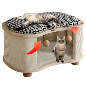 Eco Friendly Wood Modern Luxury Villa Pet Bed for Cats and Humans All Seasons Space Saving
