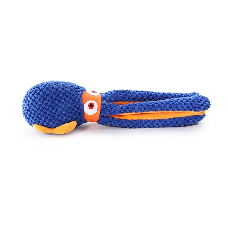Eco friendly Bite Resistant Squeak Plush Dog Chew Toy Indestructible Octopus Design Cotton Material Cartoon Style Anxiety Relief