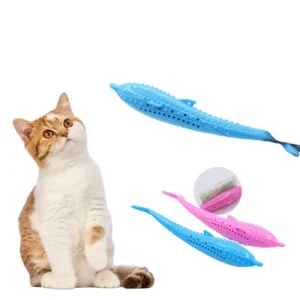 Eco friendly Cat Toothbrush Silicone Fish Toy with Catnip for Pets