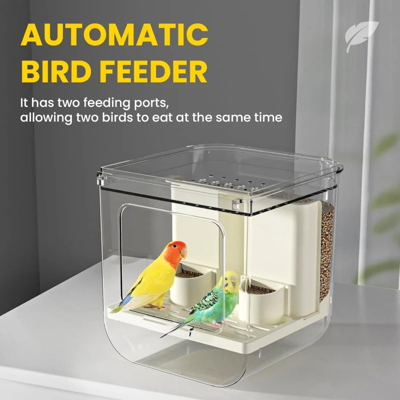 Eco friendly Classic Design Plastic No Mess Automatic Bird Feeder Multifunctional Parrot Seed Feeders Transparent All Seasons