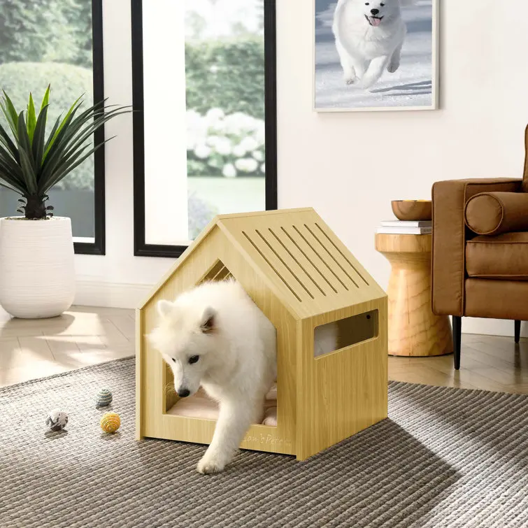 Eco friendly Luxury Handwoven Puppy Dog Kitty Cat House Wooden Pet Beds Indoor Pet House Furniture Bamboo Pet Cages & Houses