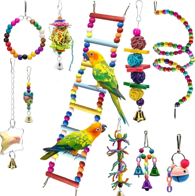 Eco friendly Modern Parrot Bird Toys Birdcage Swing Perch Cross Border Parrot Chewing Toys Educational Bird Toy Combination Set