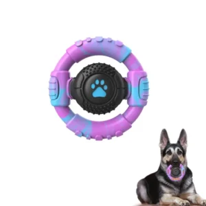 Eco friendly Molar Chewing Rubber Dog Toys Steering Wheel Shape Squeak Self Relieving Boredom Funny Pet Toys