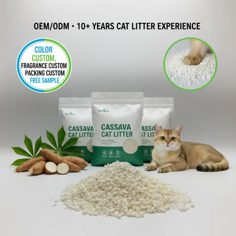 Eco friendly Natural Plant Dust Free Kitty Litter Odour Control Easier to Scoop Quick Clumping Cassava Cat Litter Sand
