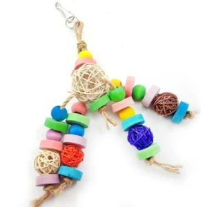 Eco friendly Parrot Supplies Bird Toy Wooden Chewing Toys with Beads and Strings Safe for Birds