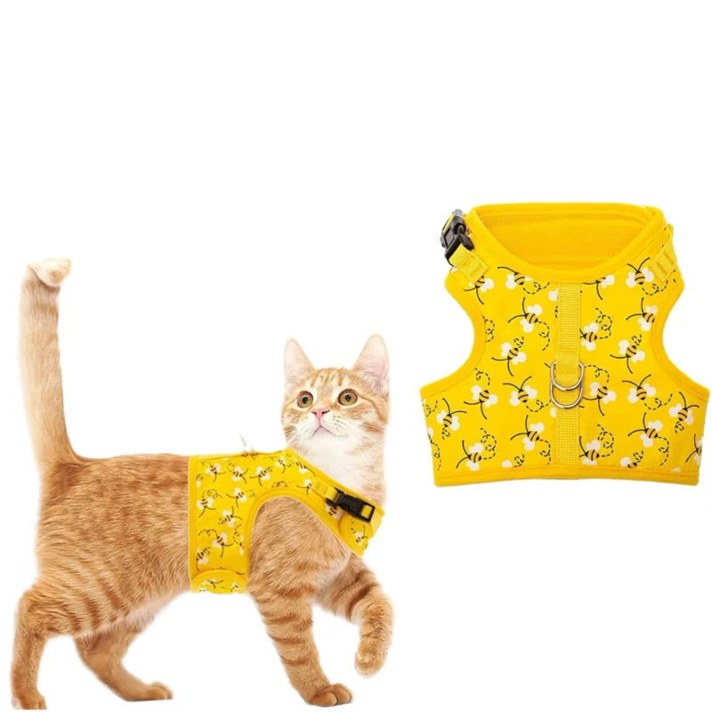 Eco-friendly Polyester Fashion Cat Harness Vest-Style Anti-Escape Leash Button Closure Breathable Pet Harness