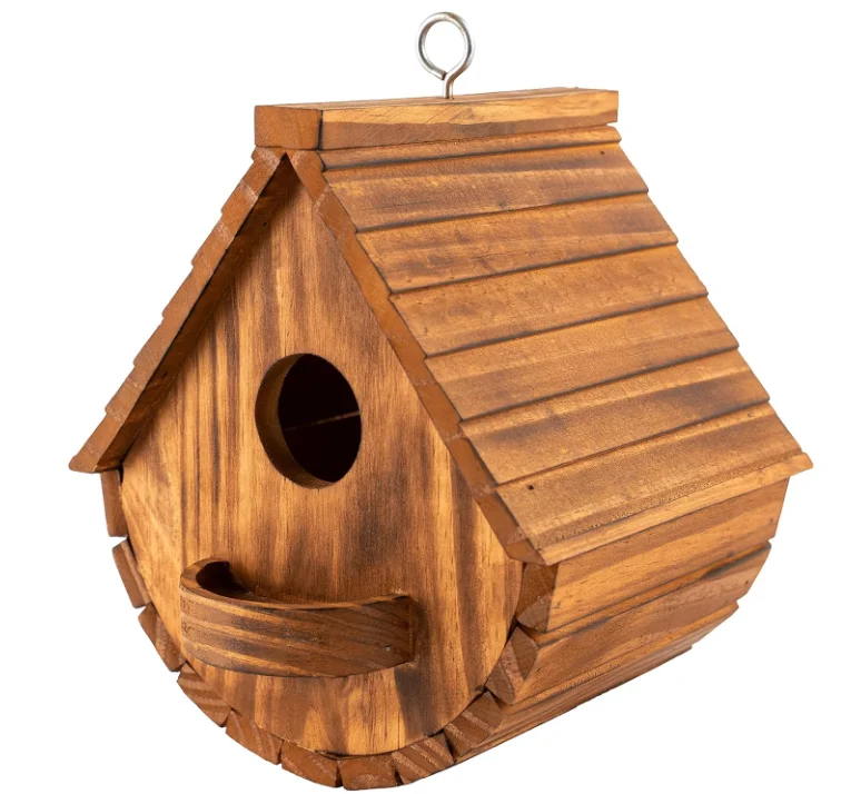 Eco friendly Solid Pattern Wooden Bird House Sloped Roof Nesting Shelter Simple Style All Seasons Pet Furniture for Small