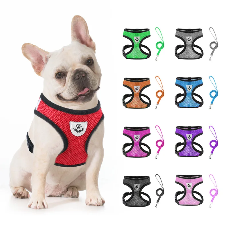 Eco friendly Solid Polyester Small Dog Reflective Pet Harness with Chest Strap Chain RIBBONS Decoration for Dogs Cats