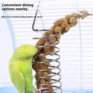 Eco friendly Stainless Steel Bird Feeder Hanging Garden Foraging Parrot Food Holder with Vegetable Skewer Fruit Basket