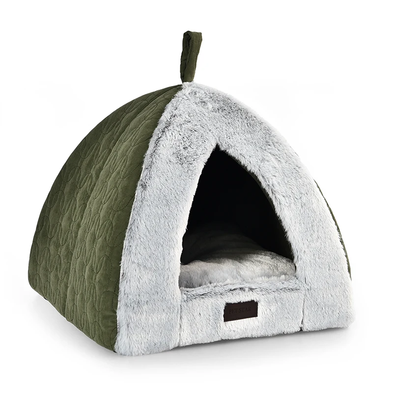 Eco life Triangle Pet Cave Bed Cat Tent Cave Bed With Washable Cushion