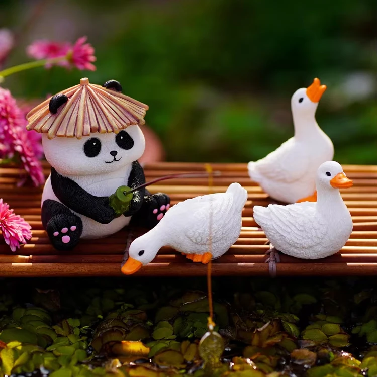 Ecological Ancient Method Aquarium Decor Side Grass Turtle Tank Panda Fishing Ornaments Chinese Rockery Flowing Water Fish Pond
