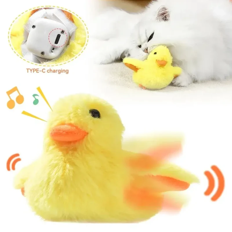 Electric Interactive Kitten Toys Rechargeable Flapping Bird Duck Plush Pet Toys Squeaking Catnip Toys for Cat Dog