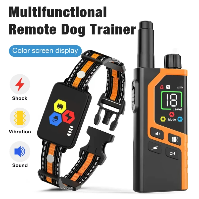 Electric Shock Vibration Dog Trainer 1000m Remote Adjustable Anti Bark Collar Waterproof Durable Training Device