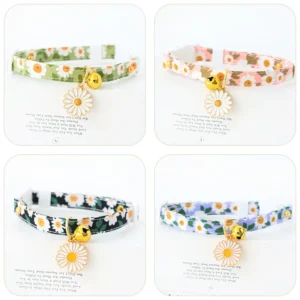Elegant Flower Pet Collar Soft Modern Breakaway Polyester Dog Neck Bell Decoration Quick Release Small Dog Cat Traveling Indoor