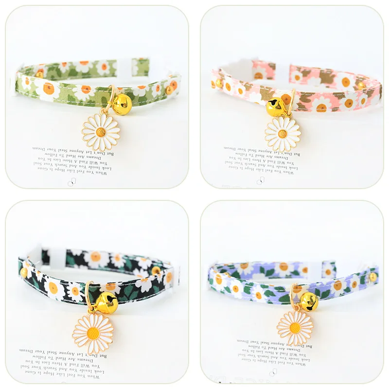 Elegant Flower Pet Collar Soft Modern Breakaway Polyester Dog Neck Bell Decoration Quick Release Small Dog Cat Traveling Indoor