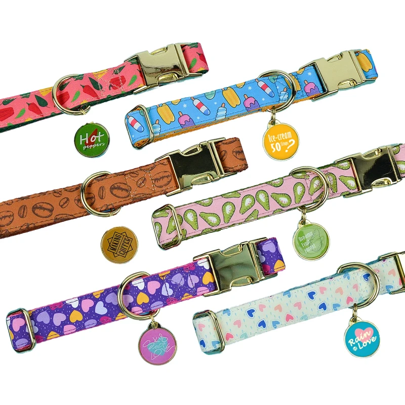 Elegant Polyester Pet Collar Luxury Gold Alloy with Quick Release Print Pattern and Pendant Decoration for Dogs