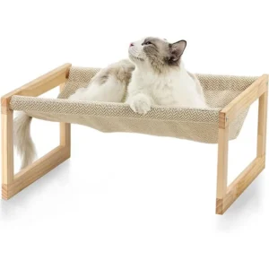 Elevated Breathable Pet Bed Washable Wooden Dog Cat Bed with Cooling Mat All Season Portable Bed for Small Medium Dogs Cats