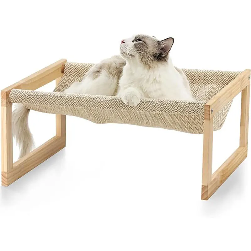 Elevated Breathable Pet Bed Washable Wooden Dog Cat Bed with Cooling Mat All Season Portable Bed for Small Medium Dogs Cats