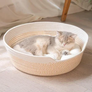 Elevated Cat Bed Basket with Cushion Cute Pet Bed for Indoor Cats & Dogs Kitten Friendly for Medium Large Cats All Season Gift