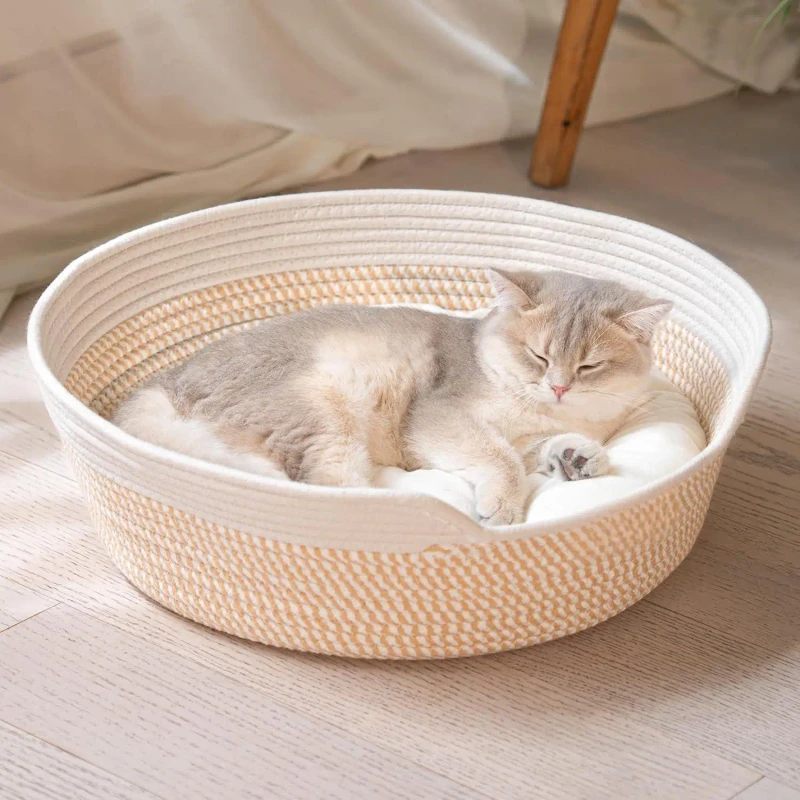 Elevated Cat Bed Basket with Cushion Cute Pet Bed for Indoor Cats & Dogs Kitten Friendly for Medium Large Cats All Season Gift