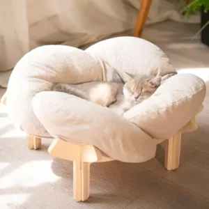 Elevated Cat Bed Wooden with Cushion Fluffy Pet Couch Sofa for Lounge Chair Suitable for Puppy Cat Furniture