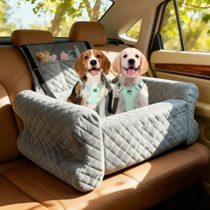 Elevated Dog Booster Seat Winter Fashion Detachable Washable Pet Car Seat with Safety Belts & Storage Pockets
