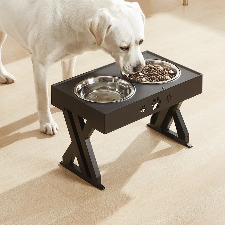 Elevated Eco Friendly Portable Modern Feeder 3 Adjustable Height Pet Dog Cat Double Stainless Steel Solid Bowls