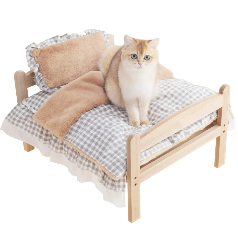 Elevated pet bed pillow with detachable washable cushion bamboo pet nest