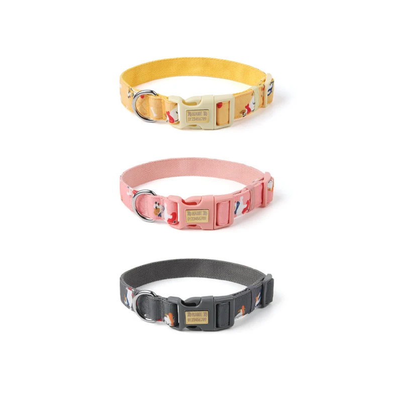 Engraved Pet Collars for Dogs Anti lost Pet Tag Collars Personalized ID Nameplate Adjustable Polyester Printed Dog Collars