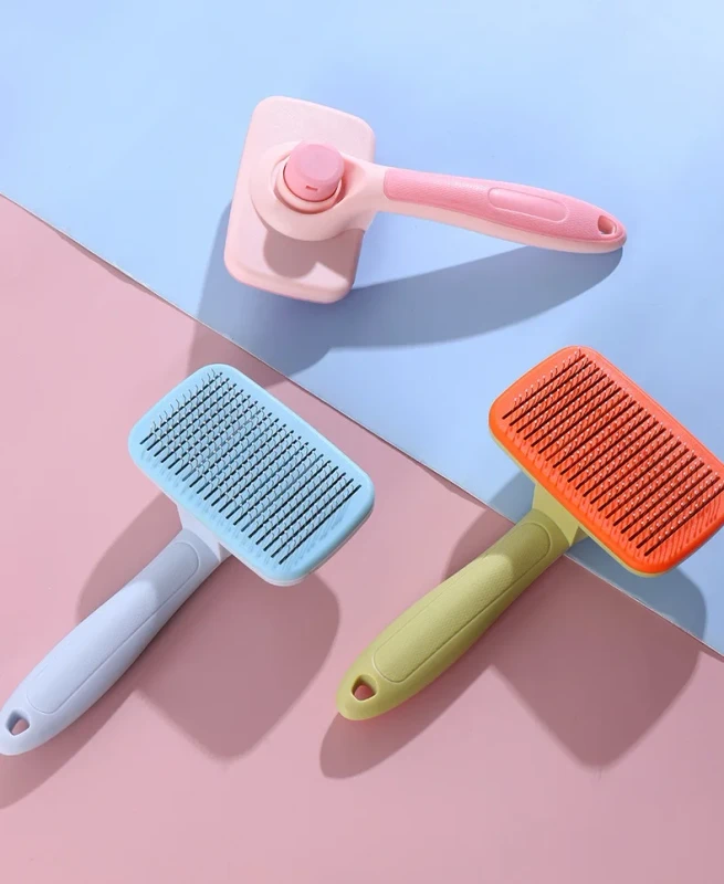 Ergonomic Handle Pet Grooming Brush Self Cleaning One Key Hair Remover Skin Friendly Washable Pet Hair Removal Tool for Cats Dog