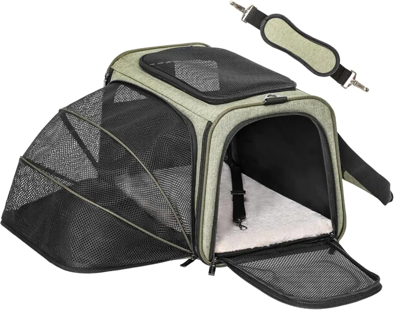 Expandable Airline Approved Pet Carrier 17x11x11 Inch Soft Sided Oxford Cloth with Locking Zippers for Cats Small Dogs Travel