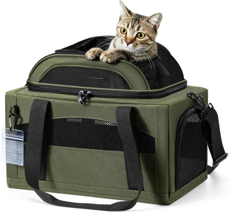 Expandable Portable Pet Carrier Airline Approved for Small Animals Breathable Soft Sided with Locking Zippers Dog Cat Travel Bag