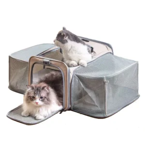 Expandable Portable Pet Carrier for Small Dogs and Cats Handheld Travel Bag for Car and Outdoor Polyester Gray and Beige