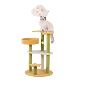 Extra Large Eco Friendly All Seasons Cat Scratching Post Space Capsule Design Enclosed Wood Bed Sisal Cartoon Cat Tree Scratcher