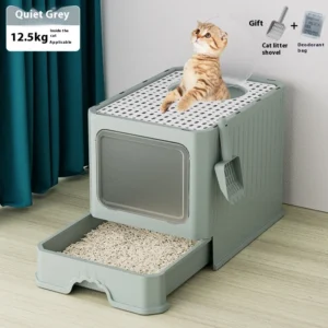 Extra Large Fully Enclosed Reinforced Thickened Drawer Anti Splash Odor Proof Cat Litter Box Easy Clean Feature Pet Supplies