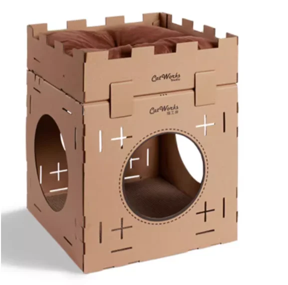 Extra Large Indoor Castle Style Cardboard Cat House with DIY Pet Furniture for Ages 2+ Made in China
