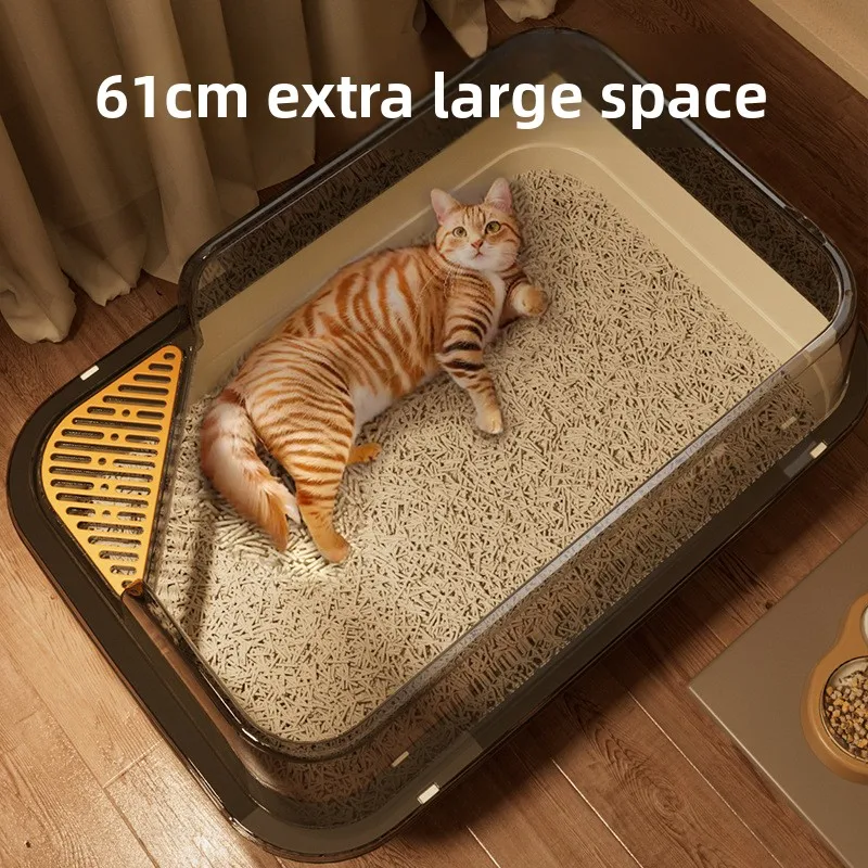 Extra Large Splash Proof Plastic Cat Litter Box with Built In Paws Cleaning Feature and Easy Clean for Cats